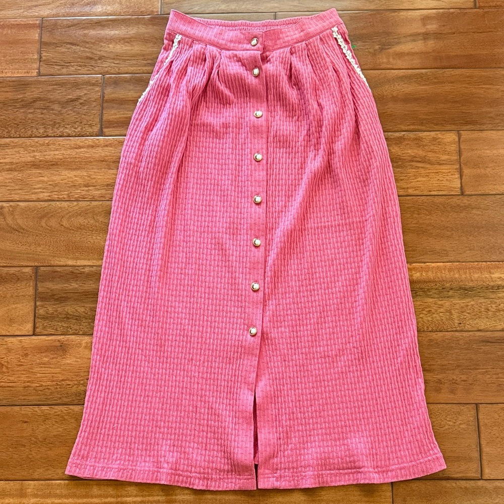 Pink Button-Front Maxi Skirt